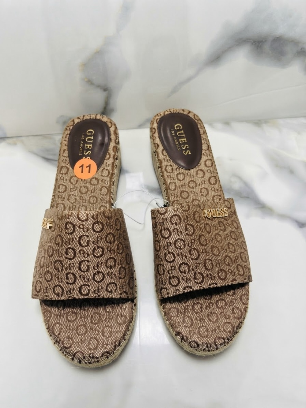 Guess Brown Monogram Slide Mules